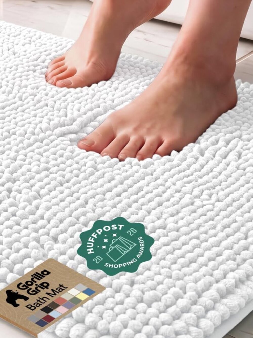 Bath Rug Mat for Bathroom, Absorbent Chenille, 24x17 White
